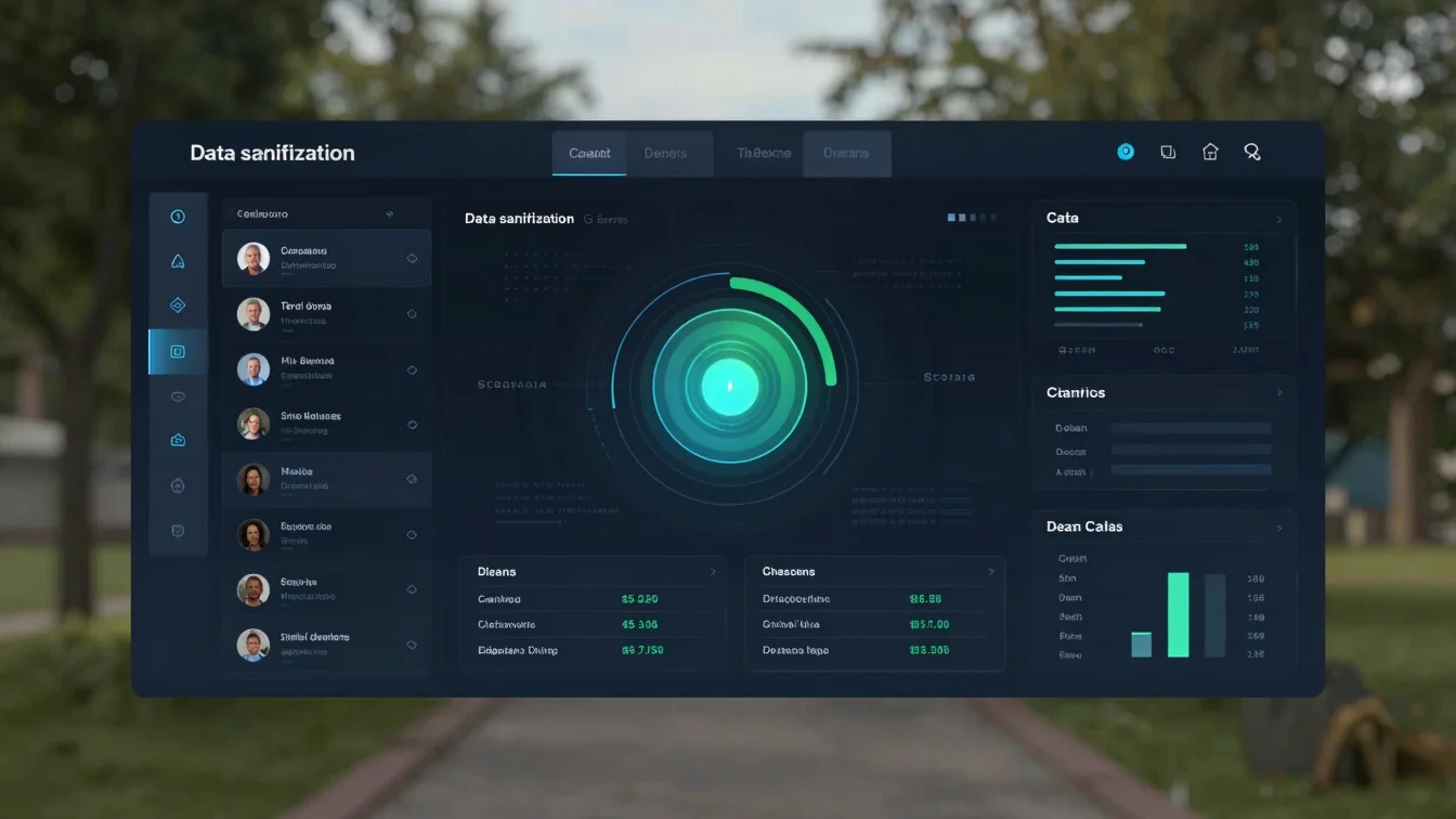 Conceptual screenshot of a data sanitization dashboard with clean