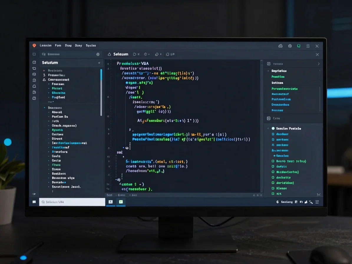 Conceptual screenshot of a code editor with Selenium VBA script,