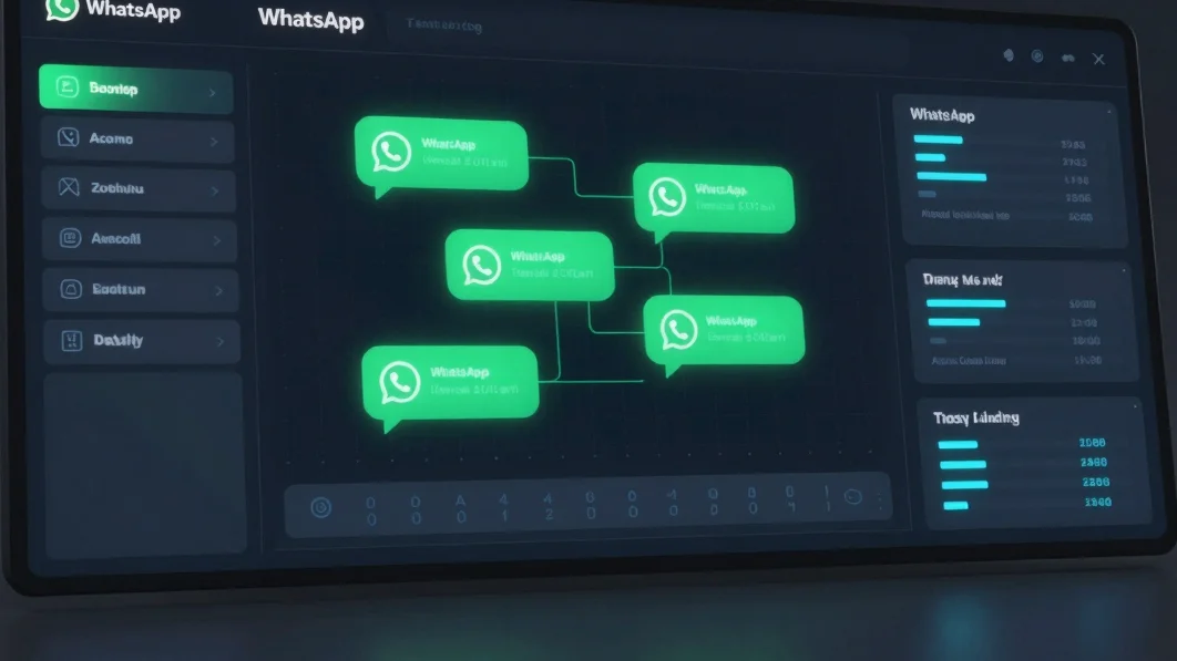 Conceptual screenshot of a sleek WhatsApp automation dashboard wi